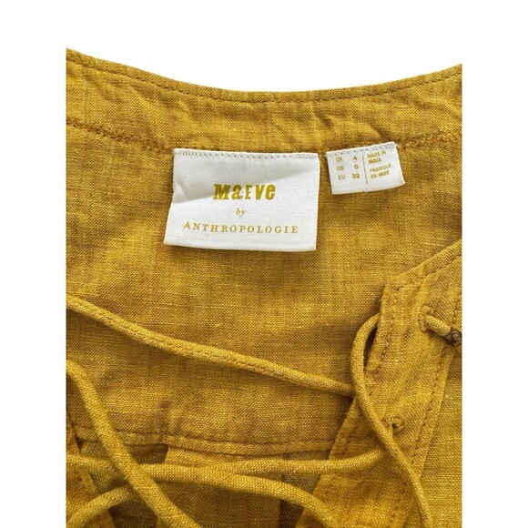Maeve Anthropologie Women's Marva Lace-Up Linen Tunic Top Yellow Size 0(XS) Boho - Picture 7 of 10